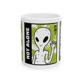 Unisex Not Alone Alien Ceramic Coffee Mug UFO Cartoon Graphic Cup Extraterrestrial Sci Fi Space Themed Conspiracy Inspired Paranormal Gift Drinkware