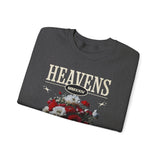 Heavens Hallucinations Crewneck Comfortable Unisex Heavy Blend Sweatshirt Artistic Streetwear Bold Floral Graphic Design for Self Expression Perfect Gift for Friends Birthdays Cozy Days