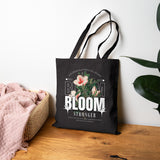 Cotton Canvas Tote Bag Bloom Stronger Floral Graphic Reusable Shopping Bag Black Motivational Nature Inspired Aesthetic Streetwear Fashion Accessory
