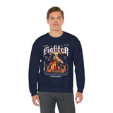 Fighter Resilience Victorious Flame Statue Graphic Unisex Heavy Blend Crewneck Sweatshirt Motivation Streetwear Pullover