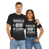 Money Up In Flames Unisex Heavy Cotton Tee Graphic T Shirt Black Streetwear Bold Money Graphic Fire Design Hustler Entrepreneur Alpha Mindset Wealth Fashion