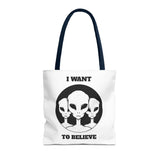 I Want To Believe Alien Tote Bag Sci Fi UFO Extraterrestrial Design Canvas Bag Space Mystery Reusable Eco Friendly Durable Shopping Travel Tote