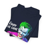 Joker Enjoy The Game Unisex Heavy Cotton Tee Bold Gothic Streetwear Art Design Dark Psychological Theme Shirt for Risk Takers, Creators, and Hustlers
