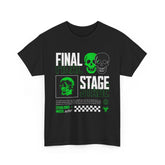 Final Stage Unisex Heavy Cotton Tee Graphic Black T Shirt Skull Neon Green Streetwear Futuristic Cyberpunk Bold Artistic Fashion Outfit