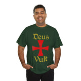 Unisex Deus Vult T Shirt Medieval Crusader Cross Graphic Tee Warrior Knight Inspired Vintage Christian Symbol Heavy Cotton Streetwear
