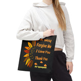 Sunflower Ho'oponopono Tote Bag Hawaiian Healing Prayer Design Spiritual Positivity Canvas Bag Mindfulness Reusable Durable Eco Friendly Shopping Tote