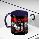 Money Ambition Accent Coffee Mug 11oz 15oz Black Ceramic Cup with Bold Red Typography and Cash Stack Design for Entrepreneurs and Hustlers