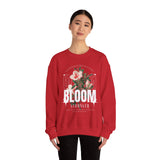 Bloom Stronger Floral Graphic Crewneck Comfortable Unisex Sweatshirt Motivational Streetwear Inspirational Empowerment Design for Self Growth Resilience Perfect Gift for Friends Birthdays Cozy Days Casual Wear