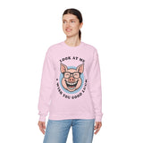 Look At Me I Wish You Good Luck Funny Pig Unisex Sweatshirt Hilarious Cartoon Graphic Pullover Positive Vibes Humor Design Cozy Casual Wear Gift Idea