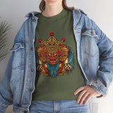 Unisex Balinese Barong Mask Graphic T Shirt Mythical Cultural Warrior Spirit Inspired Tee Tribal Festival Art Streetwear Heavy Cotton Top