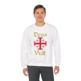Unisex Deus Vult Crewneck Sweatshirt Medieval Crusader Cross Heavy Blend Fleece Pullover Warrior Knight Inspired Vintage Christian Symbol Streetwear