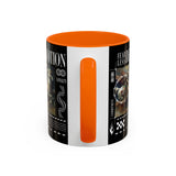 Fearless Devotion Accent Coffee Mug 11oz 15oz Black Ceramic Cup with Warrior on Horse Artwork for Courage Loyalty and Strength Lovers