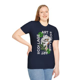 Collage Art Unisex Softstyle T Shirt Modern Graphic Tee Black Futuristic Nature Inspired Abstract Design Minimalist Streetwear Creative Fashion Outfit