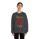 Unisex Deus Vult Crewneck Sweatshirt Medieval Crusader Cross Heavy Blend Fleece Pullover Warrior Knight Inspired Vintage Christian Symbol Streetwear