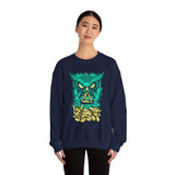 The Watcher Owl All Seeing Wisdom Unisex Heavy Blend Crewneck Sweatshirt Neon Mystic Streetwear Sweatshirt With Geometric Owl Symbol Futuristic Glow Design For Visionaries Creators And Spiritual Thinkers