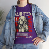 Haunted Warrior Unisex Heavy Cotton Tee Graphic Black T Shirt Bold Red Samurai Ninja Inspired Futuristic Streetwear Artistic Fashion Outfit