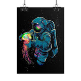 Galactic Dream Astronaut Neon Art Matte Vertical Poster Futuristic Space Wall Art Vibrant Cosmic Print Premium Home Decor for Sci Fi Lovers Creative Studios and Modern Interiors