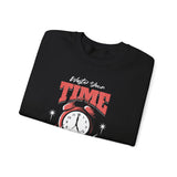 Waste Your Time Unisex Heavy Blend Crewneck Sweatshirt Graphic Pullover Black Motivational Hustle Money Clock Streetwear Bold Entrepreneur Mindset Fashion Outfit