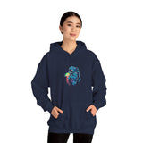 Galactic Dream Astronaut Neon Art Unisex Heavy Blend Hooded Sweatshirt Futuristic Space Graphic Streetwear Hoodie Vibrant Cosmic Design Soft Fleece Comfortable Everyday Wear Perfect Gift for Sci Fi Lovers and Creative Dreamers