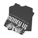Money Up In Flames Unisex Heavy Cotton Tee Graphic T Shirt Black Streetwear Bold Money Graphic Fire Design Hustler Entrepreneur Alpha Mindset Wealth Fashion