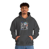 Fearless Memory Unisex Heavy Blend Hooded Sweatshirt Graphic Hoodie Black Astronaut Space Warrior Futuristic Sci Fi Bold Streetwear Artistic Fashion Outfit