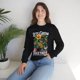 Lets Grow Together Floral Graphic Comfortable Unisex Crewneck Sweatshirt Motivational Streetwear Bold Botanical Empowerment Design Perfect Gift for Couples Friends Birthdays Cozy Days and Everyday Casual Wear