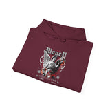 Money Bright Unisex Heavy Blend Hooded Sweatshirt Angel Statue Graphic Gothic Streetwear Red Neon Aesthetic Artistic Fashion Hoodie