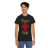Deus Vult Unisex T Shirt Medieval Crusader Cross Graphic Tee Warrior Knight Inspired Vintage Christian Symbol Heavy Cotton Streetwear