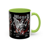 Money Bright Accent Coffee Mug 11oz 15oz Black Ceramic Gothic Angel Statue Design with Red Neon Artwork for Hustlers and Bold Thinkers