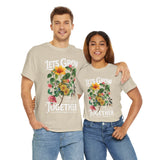 Lets Grow Together Floral Graphic Unisex Heavy Cotton Tee Comfortable Streetwear Bold Garden Botanical Design Motivational Empowerment T Shirt Perfect Gift for Friends Couples Birthdays and Everyday Casual Wear