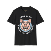Laughing Pig Fun Cartoon Unisex Heavy Cotton Tee Trendy Humor Streetwear Graphic Shirt Perfect Gift for Friends Birthdays Casual Wear
