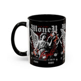 Money Bright Accent Coffee Mug 11oz 15oz Black Ceramic Gothic Angel Statue Design with Red Neon Artwork for Hustlers and Bold Thinkers
