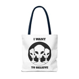 I Want To Believe Alien Tote Bag Sci Fi UFO Extraterrestrial Design Canvas Bag Space Mystery Reusable Eco Friendly Durable Shopping Travel Tote