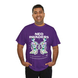Neo Invaders Futuristic Holographic Graphic Unisex Heavy Cotton Tee Bold Sci Fi Cyberpunk Streetwear Statement T Shirt