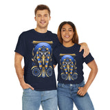 Eye Of Eternity Unisex Heavy Cotton Tee Ancient Egyptian Owl Pharaoh Gold And Blue Cosmic Streetwear Tee For Spiritual Strength And Timeless Power
