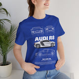 White Mid Engine Sports Coupe Blueprint Artwork Unisex Heavy Cotton Tee High Performance Inspired Streetwear Graphic Shirt For Car Enthusiasts And Automotive Art Fans