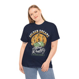 Golden Dreams Silver Reality Money Graphic Unisex Heavy Cotton Tee Bold Hustler Cash Bag Dollar Streetwear Motivational T Shirt