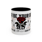 Be Your Self Rose Coffee Mug Bold Floral Motivational Design Ceramic Accent Mug Perfect for Morning Coffee Tea Hot Drinks Self Love Empowerment Gift for Friends Birthdays Cozy Moments