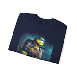 Urban Warrior Samurai Heavy Fleece Crewneck Sweatshirt Blue Energy Armor Design Bold Fighter Strength Streetwear for Fearless Achievers and Mindset Champions