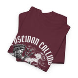 Poseidon Calling Surfing Ocean Waves Graphic Unisex Heavy Cotton Tee Greek God Poseidon Inspired Surf Streetwear T Shirt