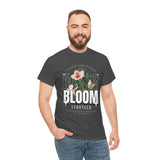 Unisex Heavy Cotton Tee Bloom Stronger Floral Graphic Black T Shirt Motivational Nature Inspired Aesthetic Streetwear Fashion Outfit