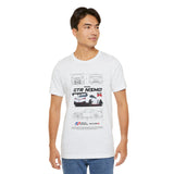 White Track Racing Blueprint Artwork Unisex Heavy Cotton Tee High Performance Inspired Streetwear Graphic Shirt For Car Lovers And Speed Enthusiasts