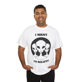 I Want To Believe Alien Unisex T Shirt Vintage UFO Graphic Tee Extraterrestrial Space Themed Sci Fi Paranormal Conspiracy Inspired Streetwear Top