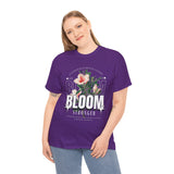 Bloom Stronger Floral Graphic Black Unisex Heavy Cotton T Shirt Motivational Nature Inspired Aesthetic Streetwear Fashion Outfit