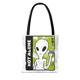 Not Alone Alien Tote Bag Sci Fi Extraterrestrial UFO Design Canvas Bag Space Lover Reusable Eco Friendly Durable Shopping Travel Lifestyle Tote