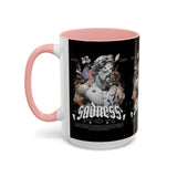 Sadness Statue Accent Coffee Mug 11oz 15oz Two Tone Ceramic Gothic Art Cup with Butterfly and Flame Design