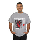 Heart Flower Graphic Unisex Heavy Cotton Tee Comfortable Streetwear T Shirt Bold Red and Black Floral Heart Design Symbol of Love Strength and Vitality Perfect Gift for Friends Birthdays and Casual Everyday Wear