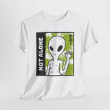 Unisex Not Alone Alien T Shirt Cartoon UFO Graphic Tee Extraterrestrial Sci Fi Space Themed Paranormal Conspiracy Inspired Streetwear Top