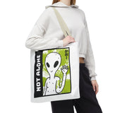 Not Alone Alien Tote Bag Sci Fi Extraterrestrial UFO Design Canvas Bag Space Lover Reusable Eco Friendly Durable Shopping Travel Lifestyle Tote