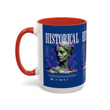 Historical Accent Coffee Mug 11oz 15oz Black Ceramic Cup with Greek Goddess Statue and Purple Floral Design for Art and History Lovers